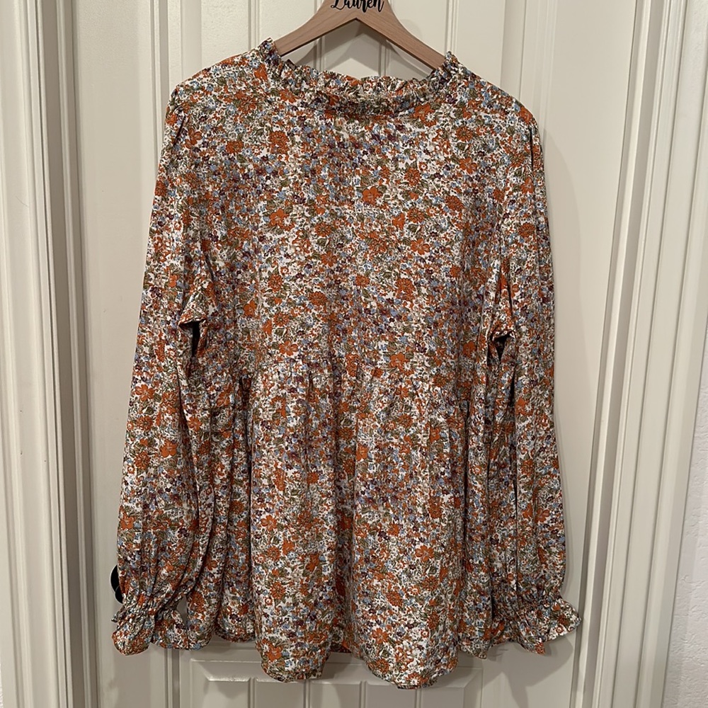 NWOT Floral Chic Soul Ruffled Neck Babydoll Top 3X